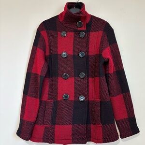 Katie Todd Wool Red Black Buffalo Plaid double chest old money knit Jacket Coat